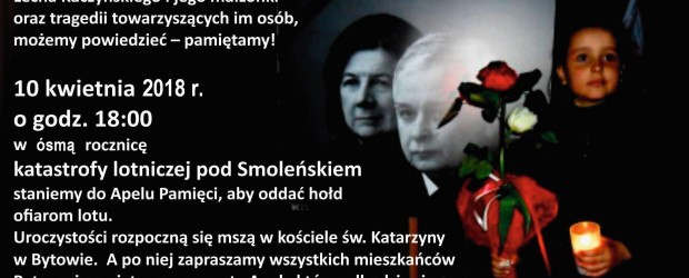 Bytów – Zaproszenie na obchody 8 rocznicy tragedii smoleńskiej, 10 kwietnia g.18.00