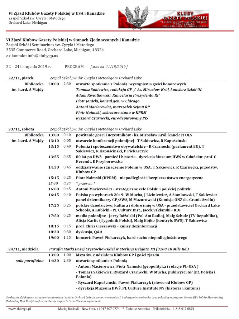 Zjazd USA 2019 - program