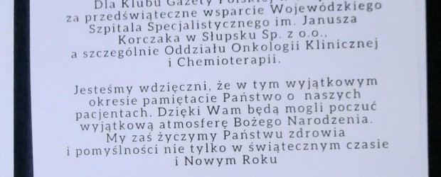 SŁUPSK | Podziękowania za przedświąteczne wsparcie Wojewódzkiego Szpitala Specjalistycznego im. Janusza Korczaka w Słupsku