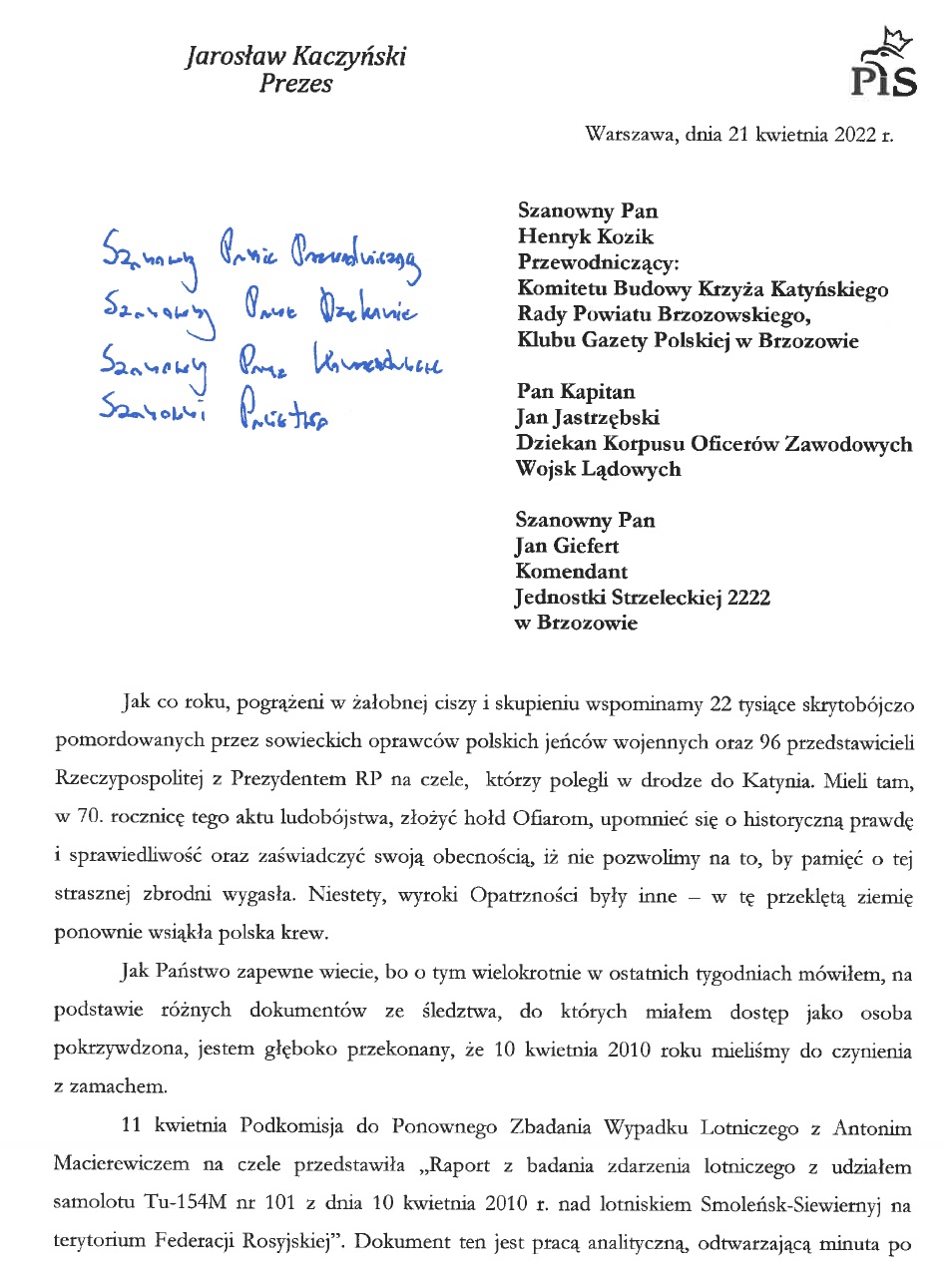 Brzozów_List J. Kaczyński
