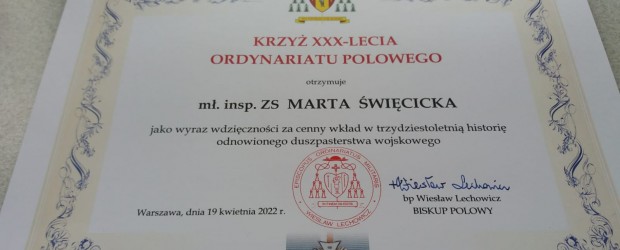 GLIWICE | Marta Święcicka, przewodnicząca Klubu „GP” z Gliwic, koordynator śląskich klubów „GP”, została wyróżniona Krzyżem XXX-lecia Ordynariatu Polowego