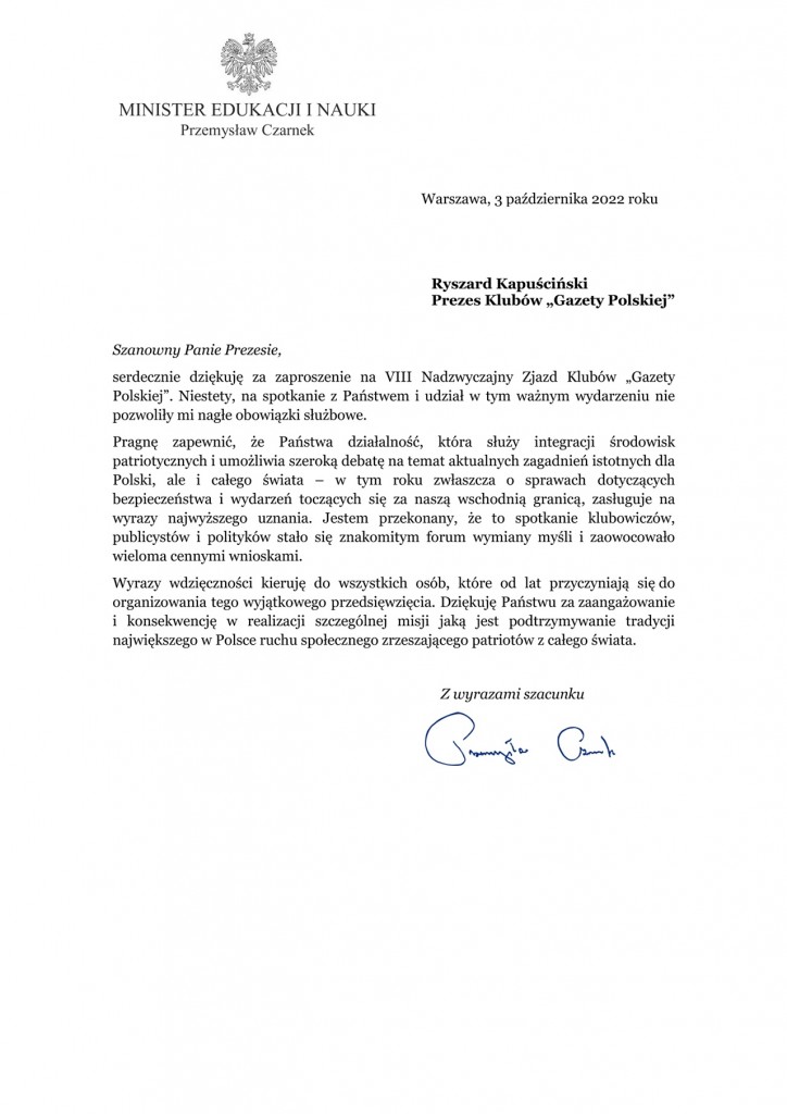 2022.10.03 Przemysław Czarnek - VIII Nad Zjazd Klubów - Spała 2022