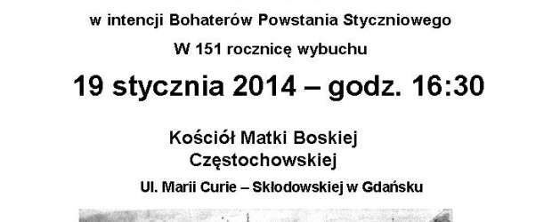 Gdańsk – msza św. w intencji Powstańców Syczniowych, 19 stycznia…