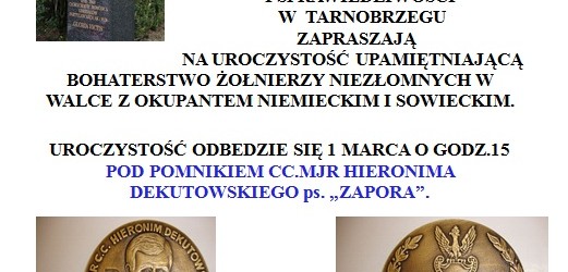 Tarnobrzeg – (zmiana godziny) uroczystości Dnia Żołnierzy Niezłomnych, 1 marca, g. 15
