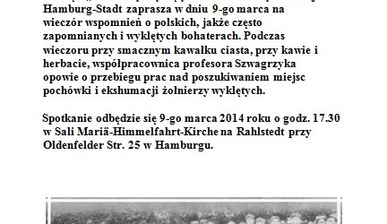 Hamburg-Stadt – wieczór wspomnieć o Żołnierzach Niezłomnych, 9 marca, g. 17.30