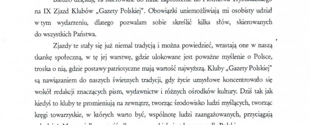 [List]Jarosław Kaczyński do Klubów „GP”: Jesteście ważną częścią naszej wspólnej misji