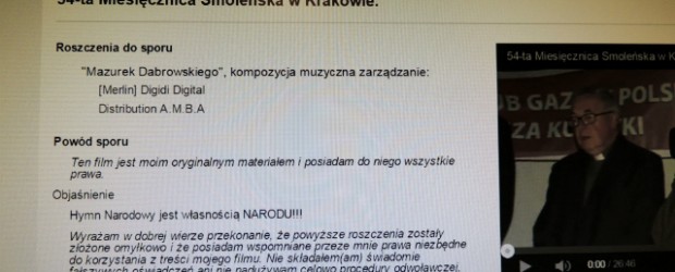 ABSURD! YouTube blokuje film z miesięcznicy. Bo autor nie ma praw autorskich do… hymnu