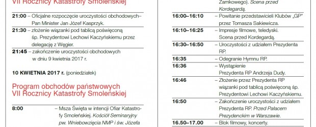 Program Obchodów VII Rocznicy Katastrofy Smoleńskiej