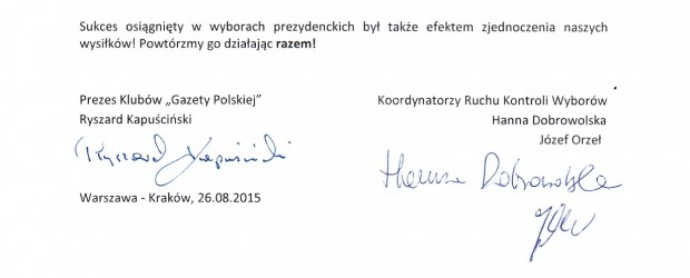 Współpraca Klubów „Gazety Polskiej” z Prawem i Sprawiedliwością oraz Ruchem Kontroli Wyborów.