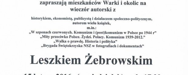 Zaproszenie od Klubu GP w Warce na spotkanie z Leszkiem Żebrowskim, 15 lutego