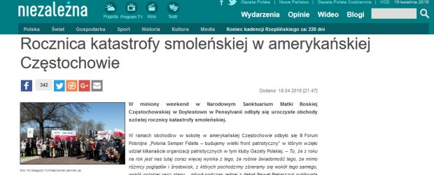 Rocznica katastrofy smoleńskiej w amerykańskiej Częstochowie