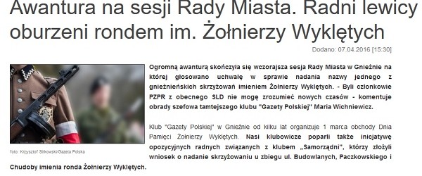 W Gnieźnie nadano nowemu gnieźnieńskiemu rondu imię Żołnierzy Wyklętych