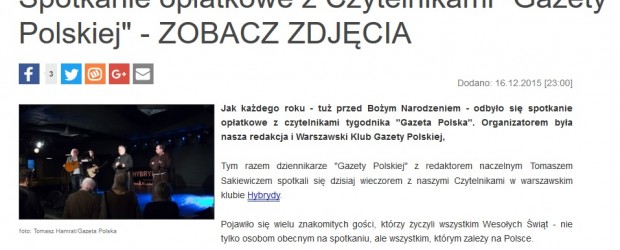 Warszawa: Spotkanie opłatkowe z Czytelnikami „Gazety Polskiej” – ZOBACZ ZDJĘCIA