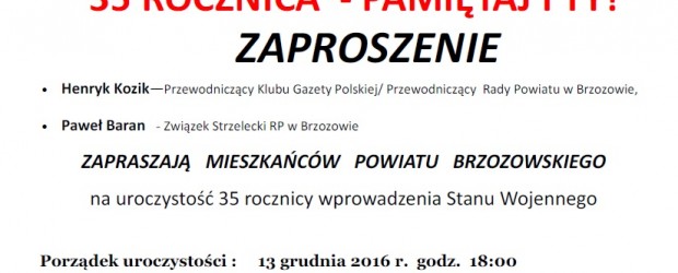 Brzozów: uroczystości  35 rocznicy wprowadzenia Stanu Wojennego, 13 grudnia