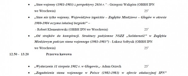 Głogów – Obchody 35 rocznicy wprowadzenia stanu wojennego, Konferencja „Stan wojenny w Zagłębiu Miedziowym(1981-1983), 12 grudnia