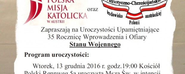 Uroczystości w Wiedniu w 35 rocznicę wprowadzenia stanu wojennego