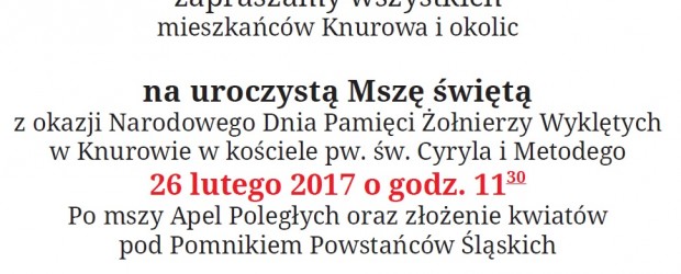 Knurów – Msza św. z okazji Narodowego Dnia Pamięci Żołnierzy Wyklętych, 26 lutego