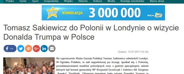 Tomasz Sakiewicz do Polonii w Londynie o wizycie Donalda Trumpa w Polsce
