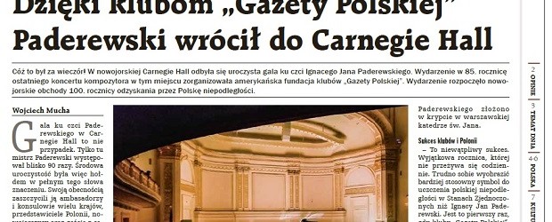 Dzięki klubom „Gazety Polskiej” Paderewski wrócił do Carnegie Hall