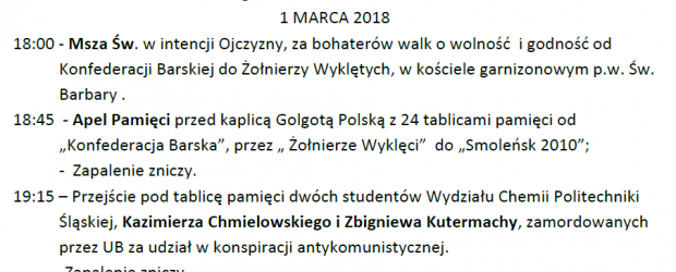 Gliwice: Zaproszenie – 1 marca obchody Pamięci Żołnierzy Wyklętych