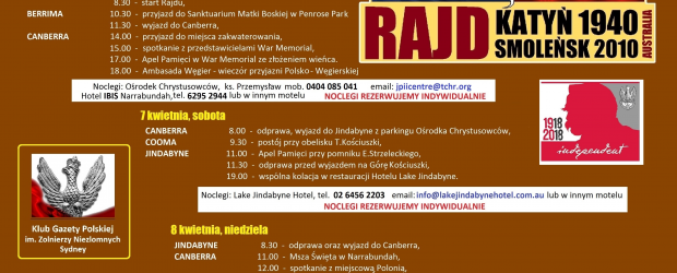 Sydney: Rajd Katyń 1940 Smoleńsk 2010 Australia 6-8.04.2018