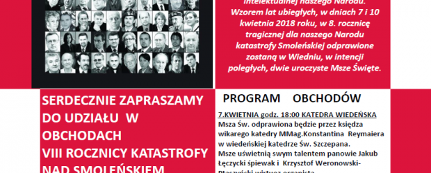 Wiedeń II – Zaproszenie na 8 rocznicę tragedii pod Smoleńskiem,