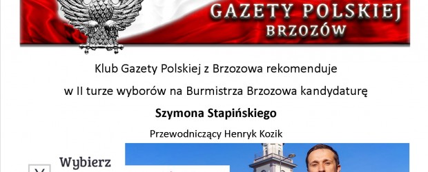Brzozów: Klub GP rekomenduje w II turze wyborów na Burmistrza p. Szymona Stapińskiego