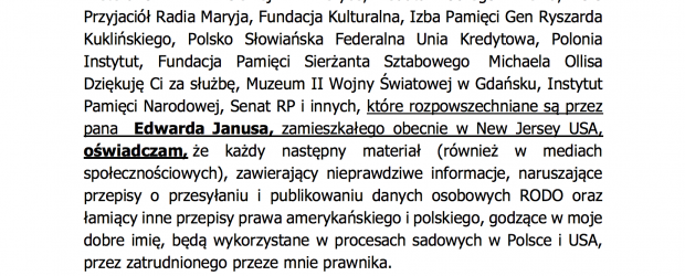 Filadelfia: Oświadczenie w sprawie ataków Edwarda Janusa