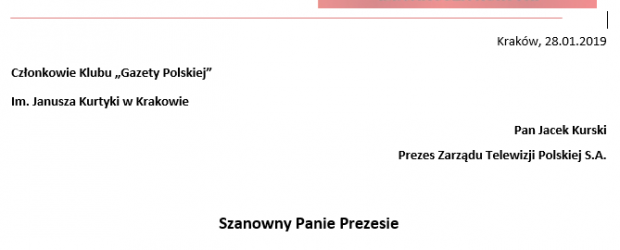 Kraków: List ws red. Michała Rachonia