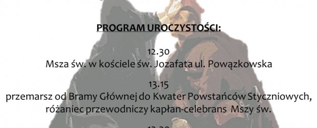 WARSZAWA – Program uroczystości 157 rocznicy Wybuchu Powstania Styczniowego, 26 stycznia: