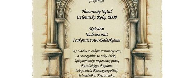 Ks. Tadeusz Isakowicz – Zaleski Człowiekiem Roku 2008 Klubów Gazety Polskiej