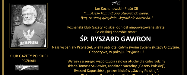 POZNAŃ | Z głębokim smutkiem i żalem zawiadamiamy o śmierci ✟ ŚP. RYSZARDA GAWRON