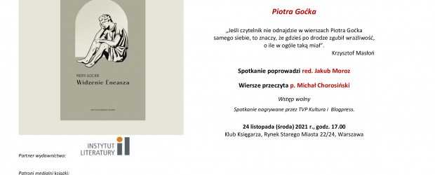 WARSZAWA | ZAPROSZENIE na premierę książki – „Widzenie Eneasza” Piotra Goćka | 24.11 godz. 17:00
