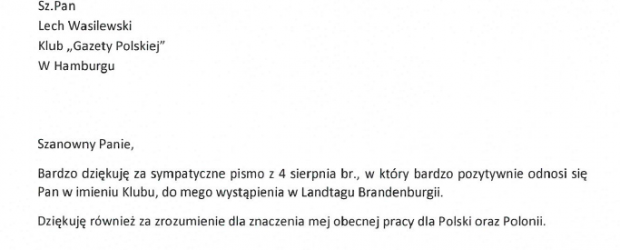HAMBURG |pismo Ambasadora RP w Berlinie, prof. dr hab. A. Przyłębskiego.