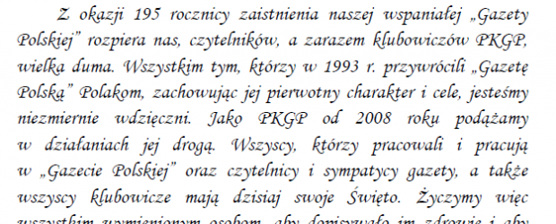 POZNAŃ | Życzenia z okazji 195 rocznicy „Gazety Polskiej”