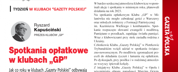 TYDZIEŃ W KLUBACH „GAZETY POLSKIEJ” | Spotkania opłatkowe w klubach „Gazety Polskiej”