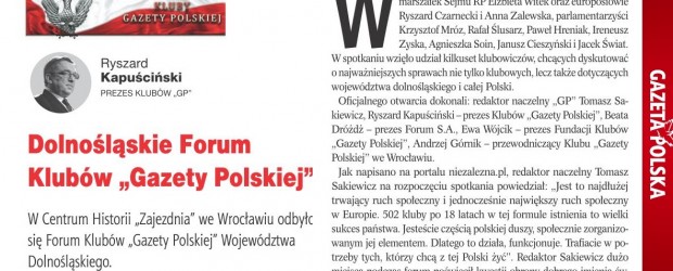 TYDZIEŃ W KLUBACH „GAZETY POLSKIEJ” | Dolnośląskie Forum Klubów „Gazety Polskiej”