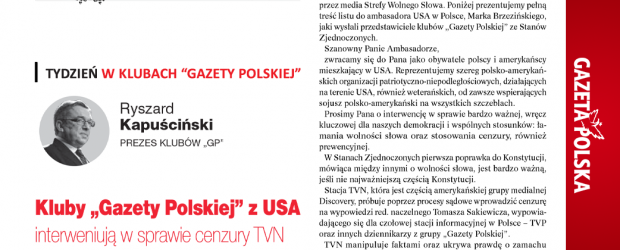 TYDZIEŃ W KLUBACH „GAZETY POLSKIEJ” | Kluby „Gazety Polskiej” z USA interweniują w sprawie cenzury TVN