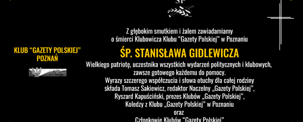 POZNAŃ | Wyrazy głębokiego współczucia po staracie śp. Stanisława Gidlewicza