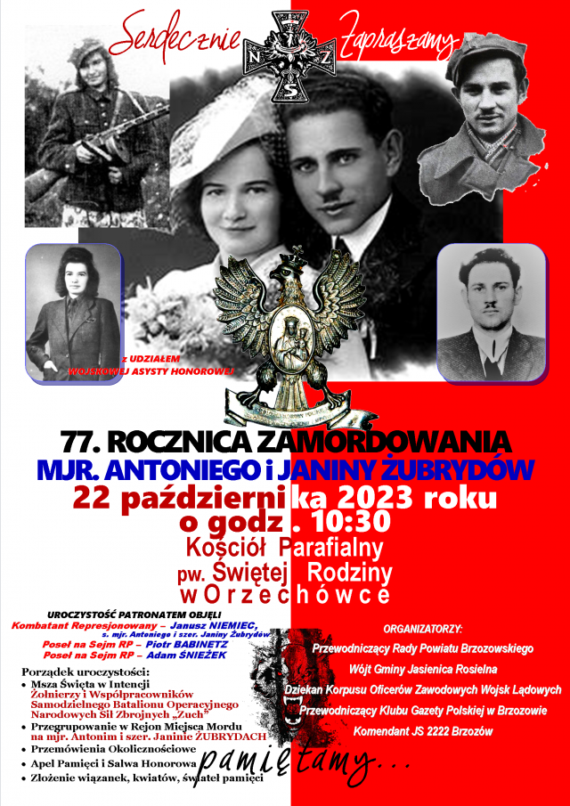 plakat_77 rocz Mordu na mjr AiJ ŻUBRYD_Orzechówka_22 X 2023