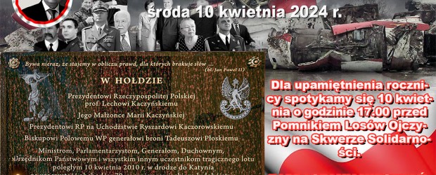 DZIERŻONIÓW II |  ZAPROSZENIE 10.04 – 14. rocznica tragedii smoleńskiej