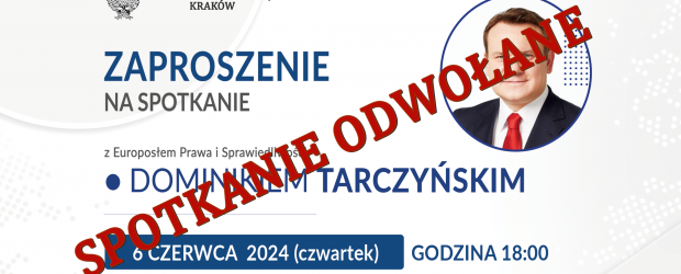 KRAKÓW | ZAPROSZENIE 06.06 – Spotkanie z Dominikiem Tarczyńskim | SPOTKANIE ODWOŁANE |