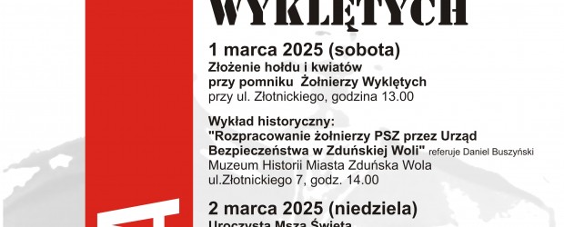 ZDUŃSKA WOLA | ZAPROSZENIE 1-2.03 Dzień Pamięci Żołnierzy Wyklętych