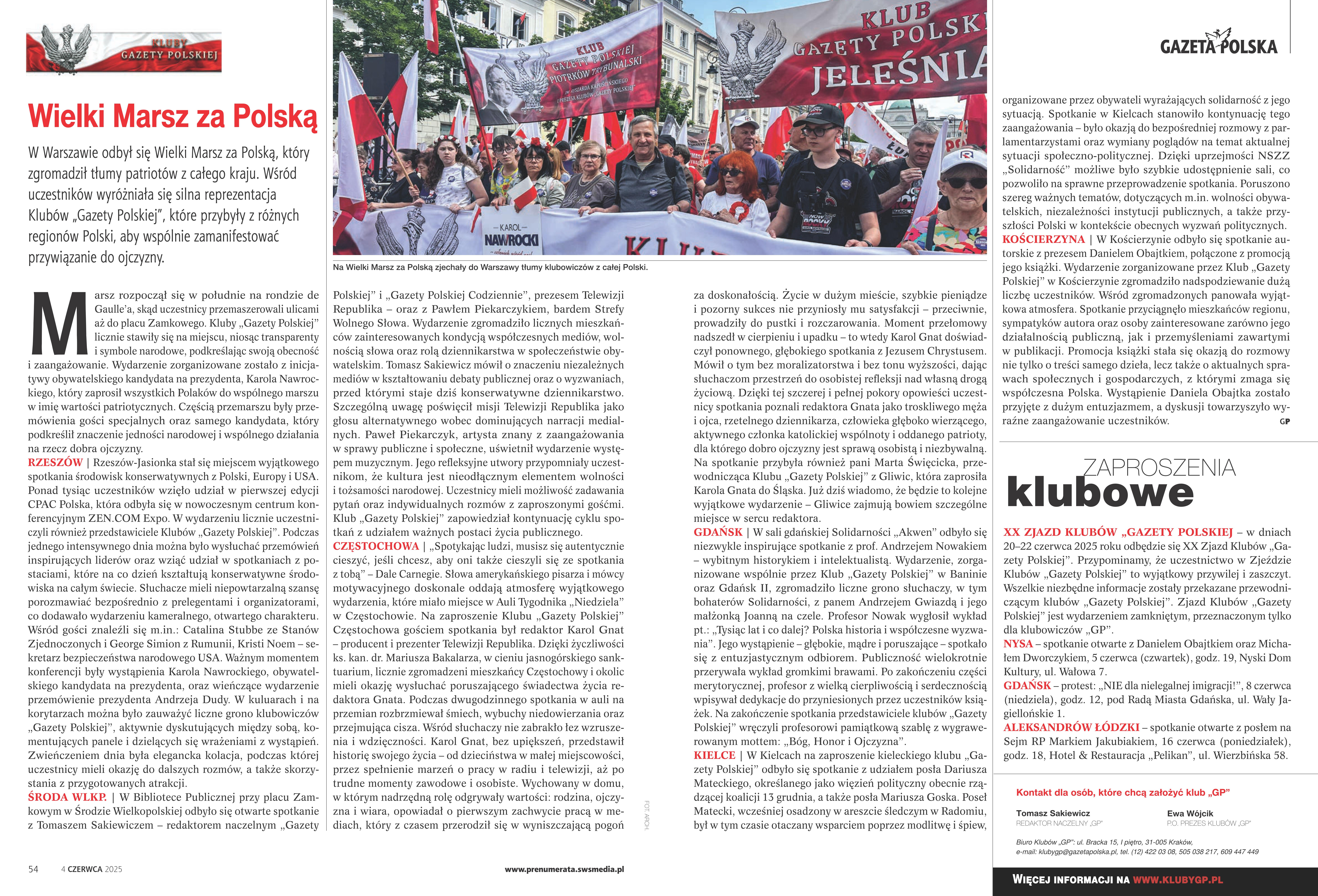 TYDZIEŃ W KLUBACH „GAZETY POLSKIEJ” – 4.06.2025 r. Wielki Marsz za Polską