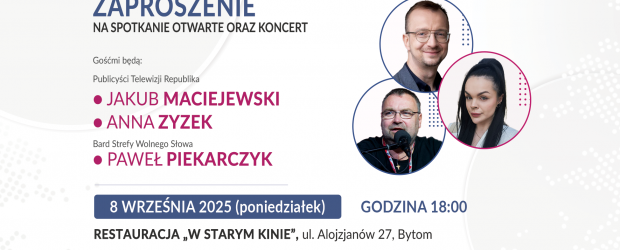 BYTOM | ZAPROSZENIE 8.09 – Spotkanie z Jakubem Maciejewskim, Anną Zyzek, Pawłem Piekarczykiem