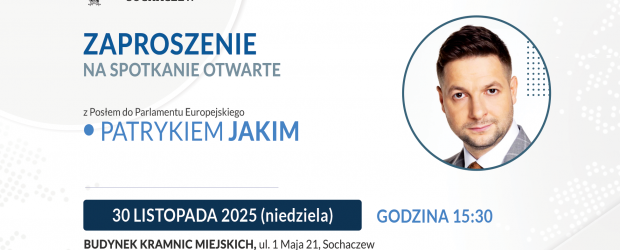 SOCHACZEW| ZAPROSZENIE 30.11 – Spotkanie z Patrykiem Jakim