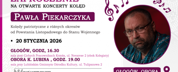 GŁOGÓW, OBORA | ZAPROSZENIE 20.01 – Koncert kolęd Pawła Piekarczyka