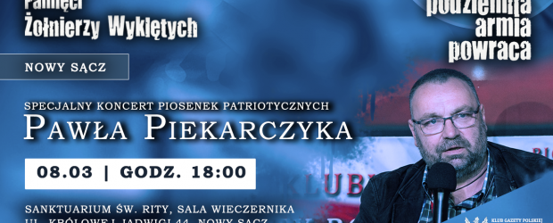 NOWY SĄCZ im. J. Olszewskiego | ZAPROSZENIE 08.03 – Koncert Pawła Piekarczyka