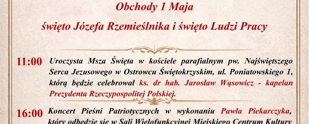 OSTROWIEC ŚW. | ZAPROSZENIE 01.05 – Obchody 1 Maja, Święto Józefa Rzemieślnika i święto Ludzi Pracy