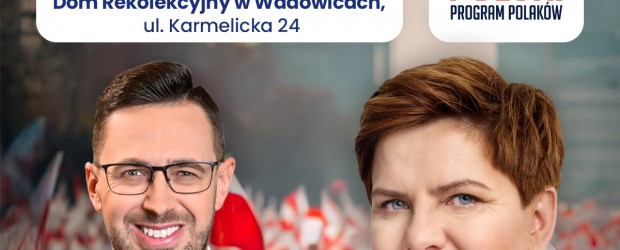 WADOWICE | ZAPROSZENIE 25.04 – Spotkanie z b. Premier Beatą Szydło w Wadowicach